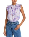 Bella Dahl Mock Neck Ruffle Top In Iris Flora