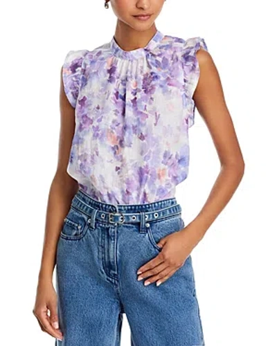 Bella Dahl Mock Neck Ruffle Top In Iris Flora