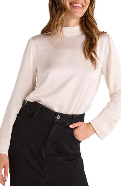 Bella Dahl Mock Neck Satin Top In Winter White