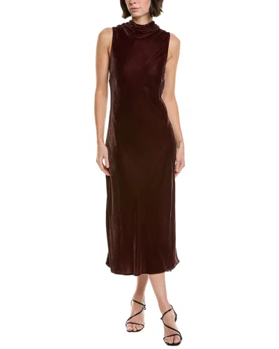 Bella Dahl Mock Neck Silk-blend Halter Dress In Brown