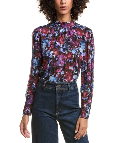Bella Dahl Mock Neck Smocked Cuff Top In Multi