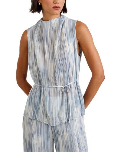 Bella Dahl Mock Neck Top With Tie Belt In Painted Snowfall In Blue