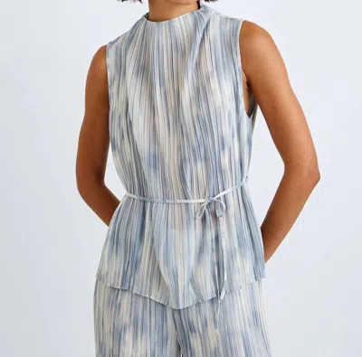 Bella Dahl Mock Neck Top With Tie Belt In Painted Snowfall In Blue