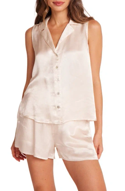 Bella Dahl Notch Collar Sleeveless Satin Button-up Shirt In Playa Sand