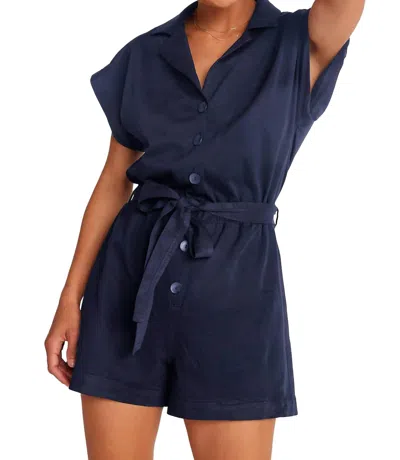 Bella Dahl Notched Collar Romper In Tropical Navy In Blue