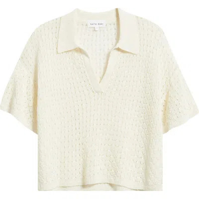 Bella Dahl Openwork Johnny Collar Crop Knit Top In Neutral