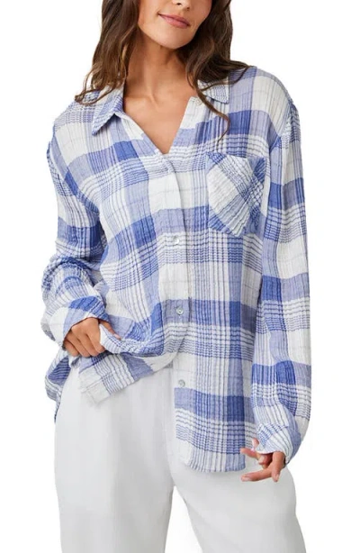 Bella Dahl Oversize Plaid Button-up Shirt In Pacific Blue Plaid