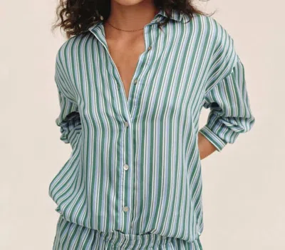 Bella Dahl Oversized Button Down In Emerald Surf Stripe In Multi