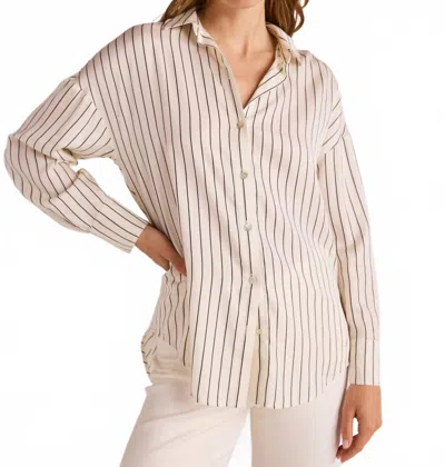 Bella Dahl Oversized Button Down Shirt In Ivory Lurex Stripe In Neutral