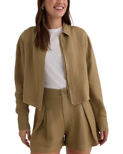 Bella Dahl Oversized Cropped Linen-blend Shacket In Brown