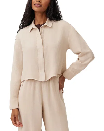 Bella Dahl Oversized Cropped Linen-blend Shacket In Neutral