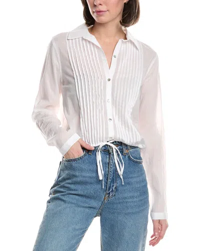 Bella Dahl Pintuck Crop Button Down Shirt In White