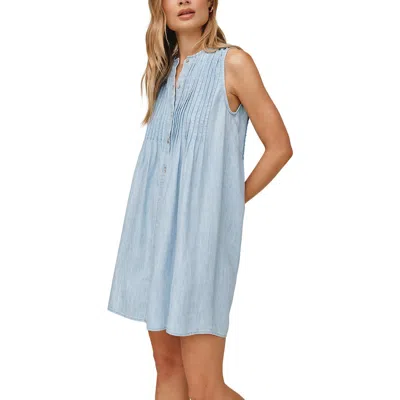 Bella Dahl Pintuck Sleeveless Denim Minidress In Brown