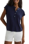 Bella Dahl Short Sleeve Placket Pullover Tee In Italian Navy In Blue