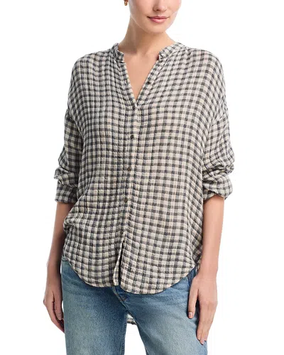 Bella Dahl Plaid Shirred Mandarin Collar Shirt In Neutral