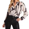 BELLA DAHL PLEATED BODICE SHIRT IN IVORY MOSAIC PRINT