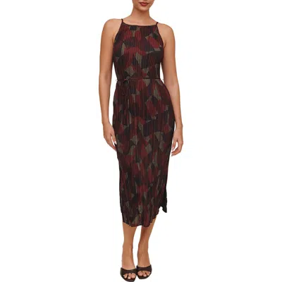 Bella Dahl Printed Pleated Midi Dress In Brown
