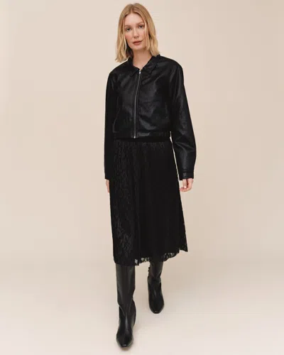Bella Dahl Pleated Lace Skirt With Velvet Waistband In Black