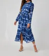 Bella Dahl Long Sleeve Pleated Maxi Dress In Ocean Tides Print In Blue