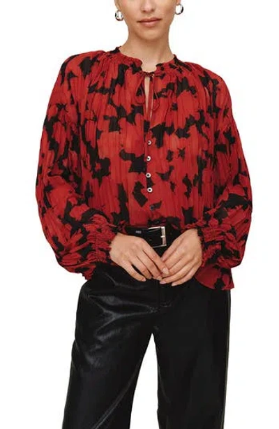 Bella Dahl Pleated Smocked Button Down In Red