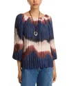 Bella Dahl Pleated Three Quarter Sleeve Blouse In Multi