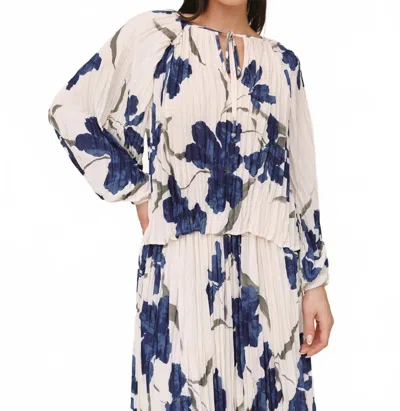 Bella Dahl Pleated Tie Front Top In Indigo Iris Print In Multi