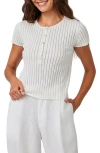 Bella Dahl Pointelle Cap Sleeve Cotton & Cashmere Henley Top In White