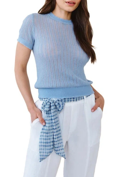 Bella Dahl Pointelle Short Sleeve Sweater In Blue