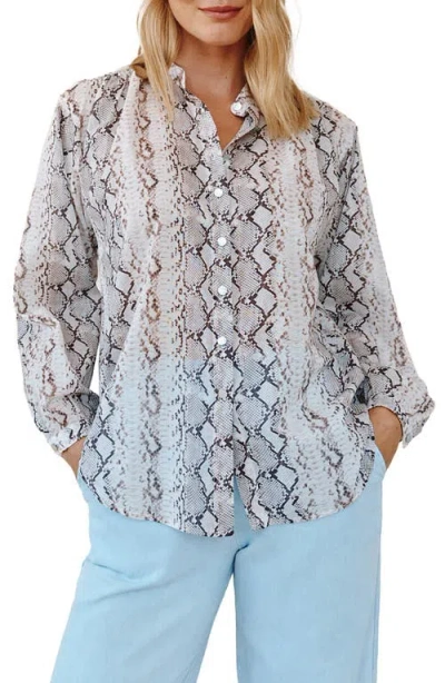 Bella Dahl Print Shirred Shirt In Gray