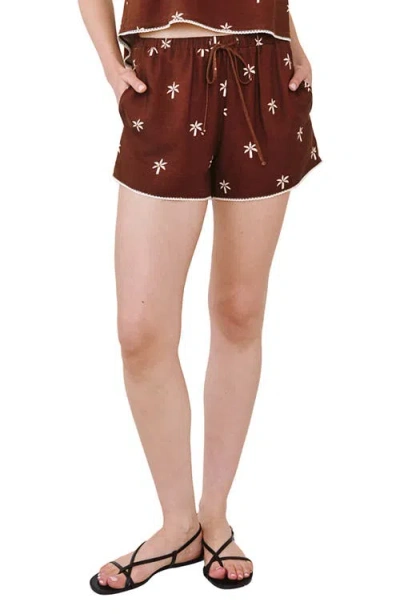Bella Dahl Print Tie Waist Shorts In Brown