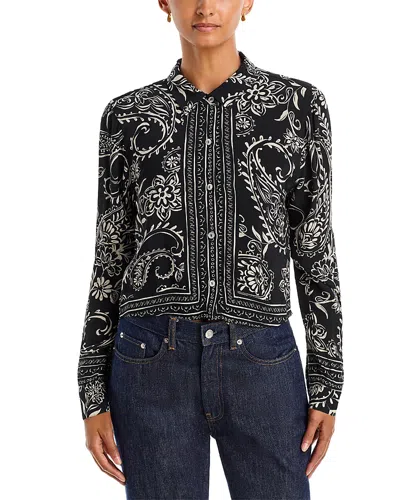 Bella Dahl Printed Long Sleeve Crop Shirt In Black