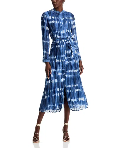 Bella Dahl Printed Tie Waist Pleated Maxi Dress In Ocean Tide Print