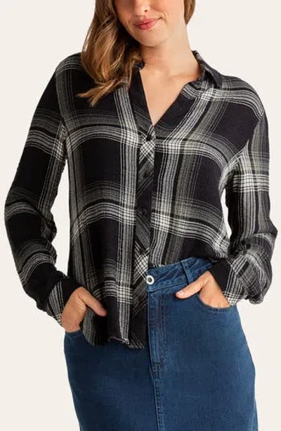 Bella Dahl Pucker Plaid Long Sleeve Shirt In Black