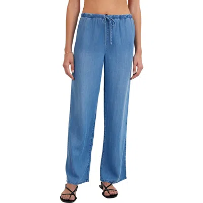 Bella Dahl Pull-on Wide Leg Chambray Pants In Blue