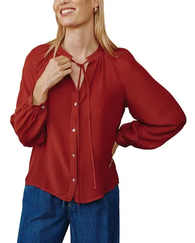 Bella Dahl Raglan Button Down Shirt In Red