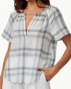 Bella Dahl Raglan Cap Sleeve Pullover In Sage Shadow Plaid In Gray