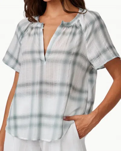 Bella Dahl Raglan Cap Sleeve Pullover In Sage Shadow Plaid In Gray