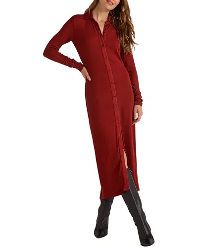 Bella Dahl Rib Button Down Shirt Dress In Red
