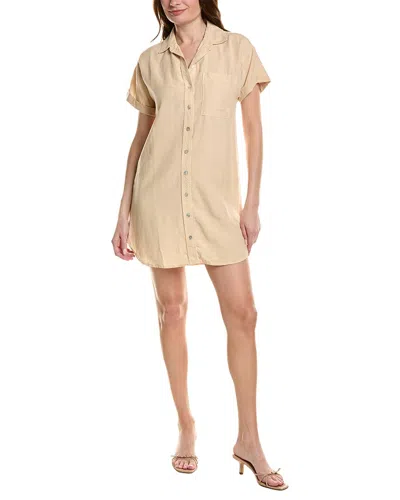 Bella Dahl Roll Sleeve Pocket Linen-blend Shirtdress In Neutral