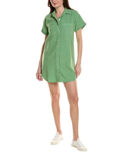 Bella Dahl Roll Sleeve Pocket Linen-blend Shirtdress In Green