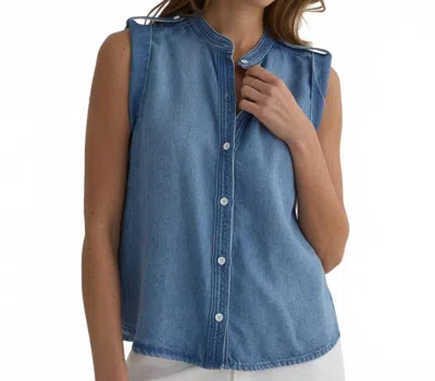 Bella Dahl Roll Sleeve With Tab Button Up Top In Amalfi Blue