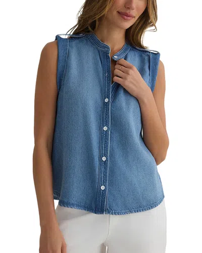 Bella Dahl Roll Sleeve With Tab Button Up Top In Amalfi Blue