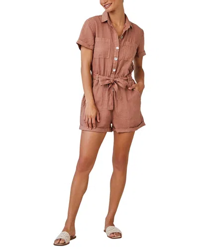 Bella Dahl Rolled Hem Linen Utility Romper In Brown