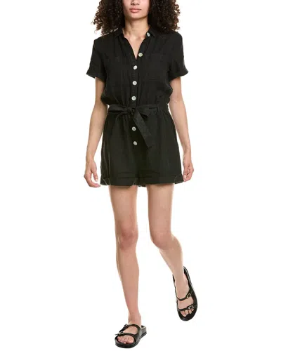 Bella Dahl Rolled Hem Linen Utility Romper In Blk-black