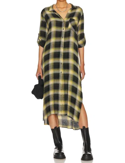 Bella Dahl Rolled Sleeve Duster Dress In Green & Black Plaid In Multi