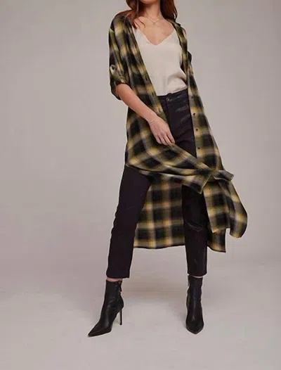 Bella Dahl Rolled Sleeve Duster Dress In Green Plaid In Black