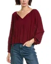 Bella Dahl Ruched Waist Flowy Sleeve Top In Burgundy