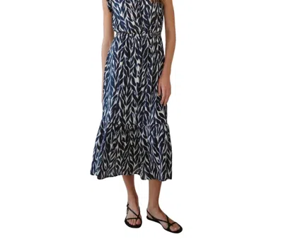 Bella Dahl Ruffle Midi Dress In Navy Leaves In Blue