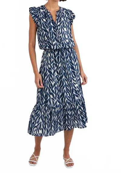 Bella Dahl Ruffle Midi Dress In Navy Leaves In Blue
