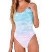 Bella Dahl Ruffle Neck One Piece Swimsuit In Ocean Mist Ombre In Blue